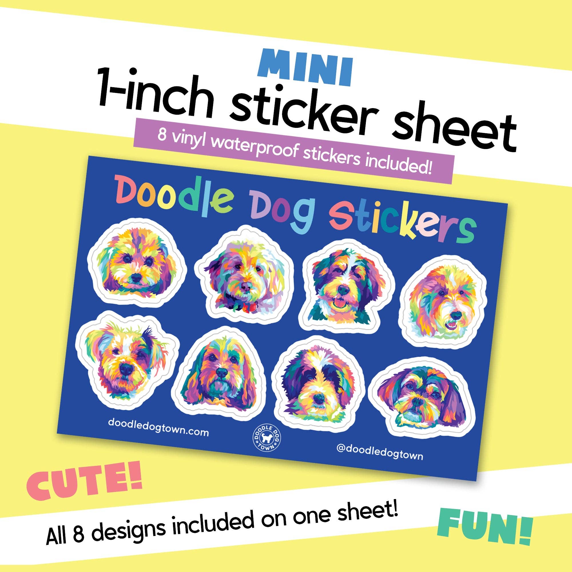 Doodle Dog Mini Sticker Sheet for wholesale by Doodle Dog Town