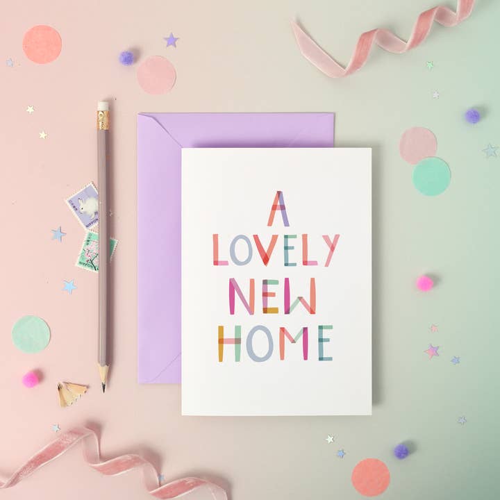 Lovely New Home — Luxe verijdelde regenboogwenskaart voor wholesale door Two For Joy Illustration