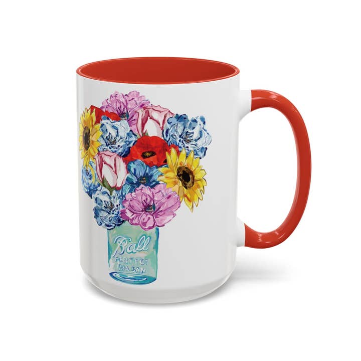 Blue Cava - Wholesale Coffee Mug - Spring Floral Mason Jar Two Tone Ceramic Mug - 11 oz & 15 oz17