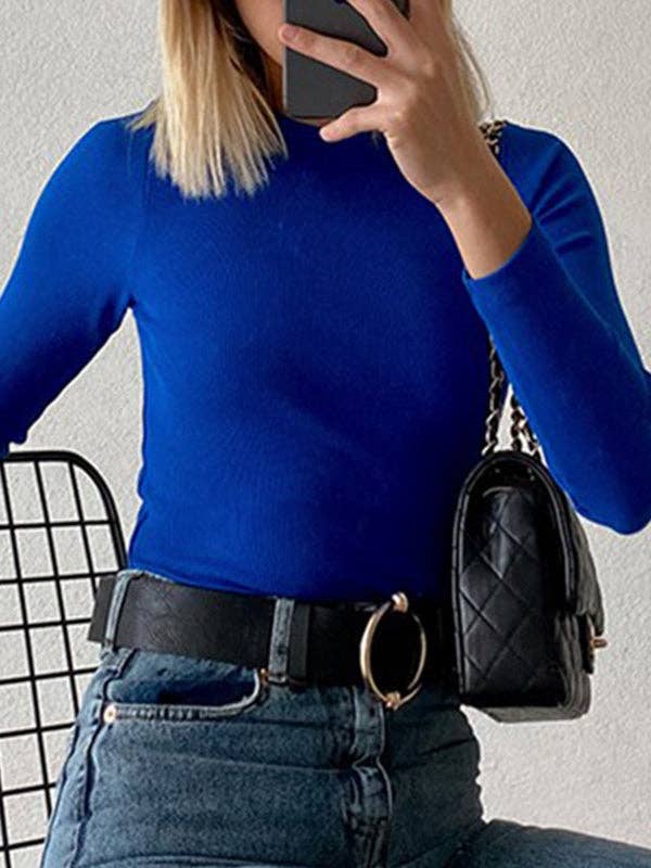 Sheer Trend - Vendita all'ingrosso Top in maglia - Donna - Magliette a maniche lunghe aderenti a tinta unita con scollo rotondo4