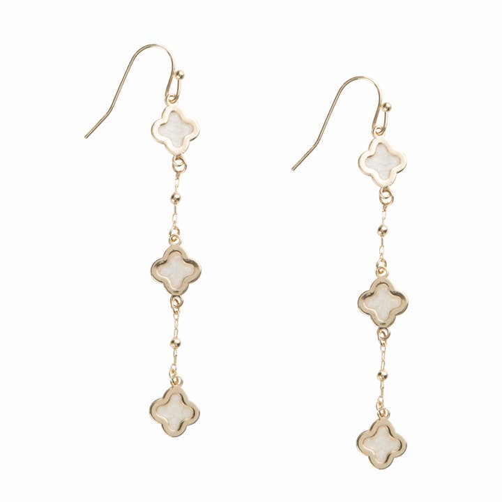 Three drop link quatrefoil earrings for wholesale by Kaleidoscope Accessories