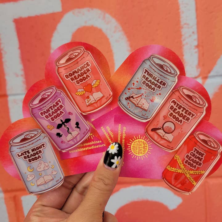 Vad är din smak - Reader Soda Pins för wholesale av Sunshine Studio