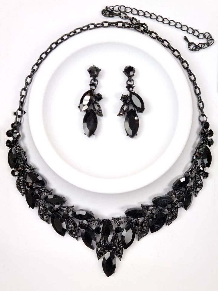 Metal necklace and earring set with jewel rhinestones FJN376 for wholesale by Chicas