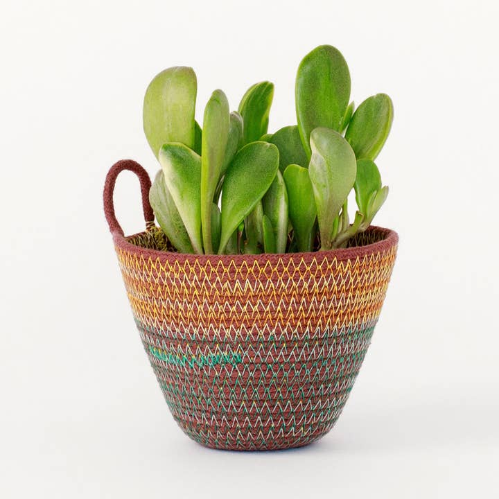 Mini Teal and Marigold Rope Planter for wholesale by MOkun
