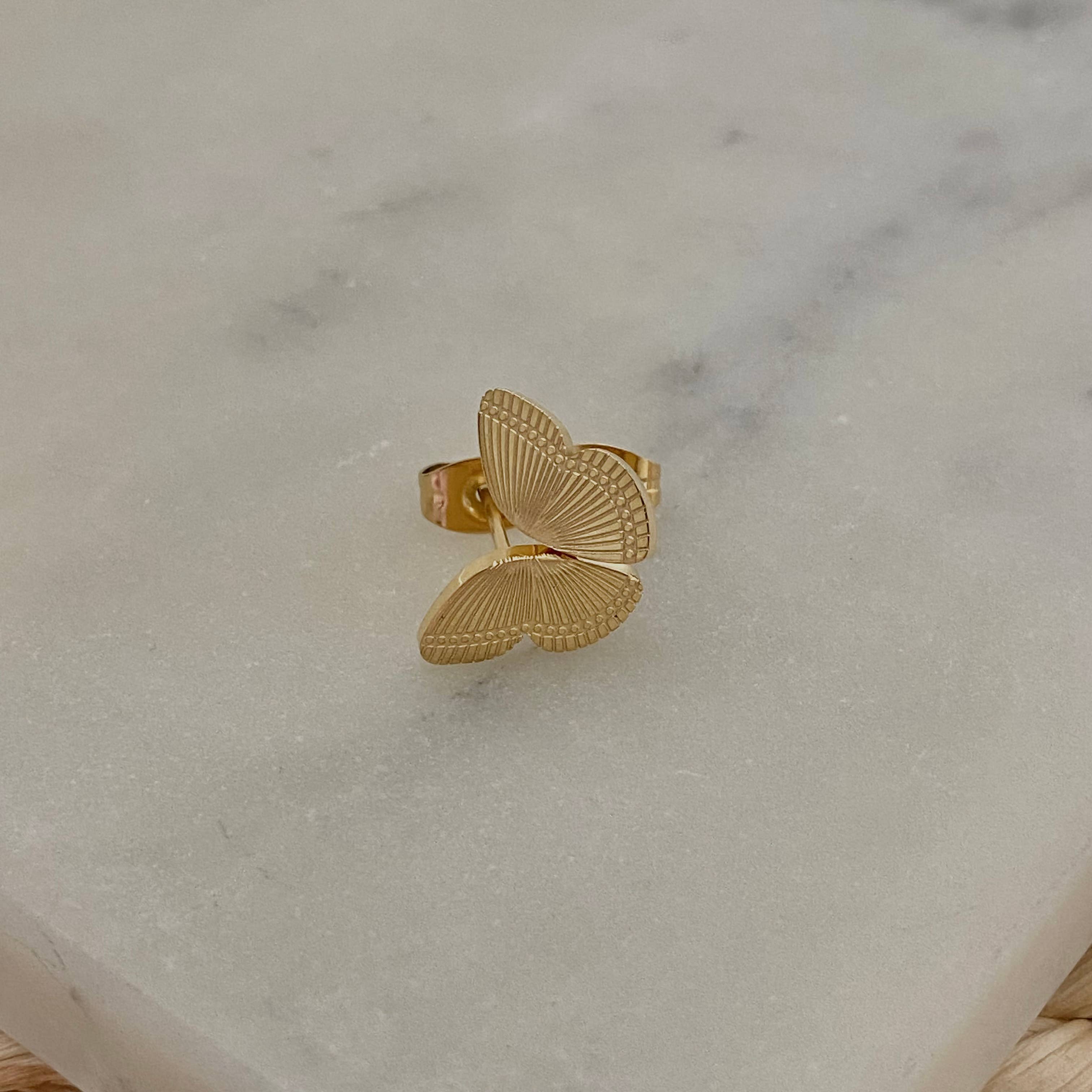 Amady Jewelry - Vente Clous d'oreille - Clous d'oreilles ailes de papillon plaqué or 18 carats sur acier inoxydable3