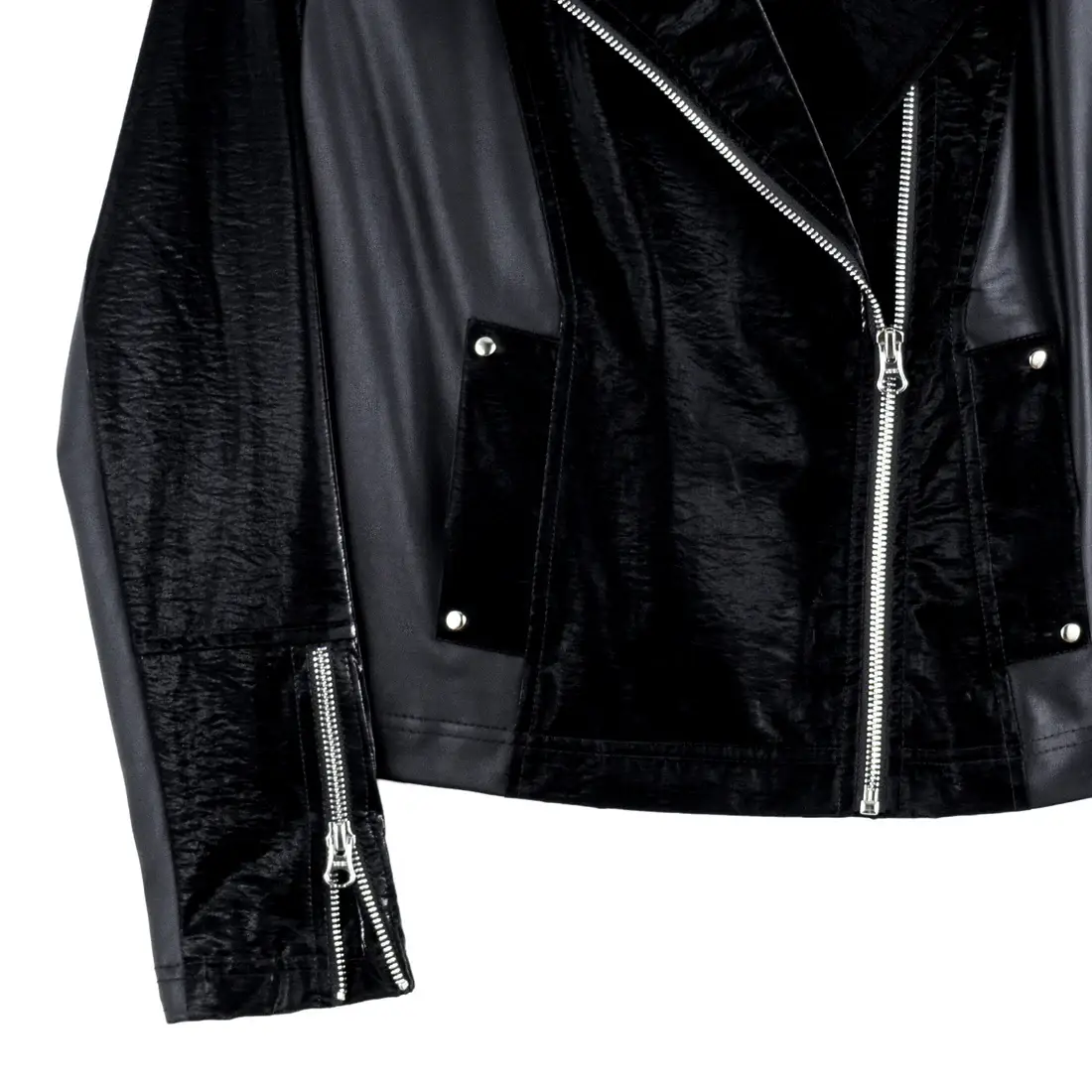 Clara Sunwoo - Wholesale Leather Jacket - Women's - JK225H -Vinyl, Liquid Leather ™ Panel Zip Cuff Pocket Jacket18
