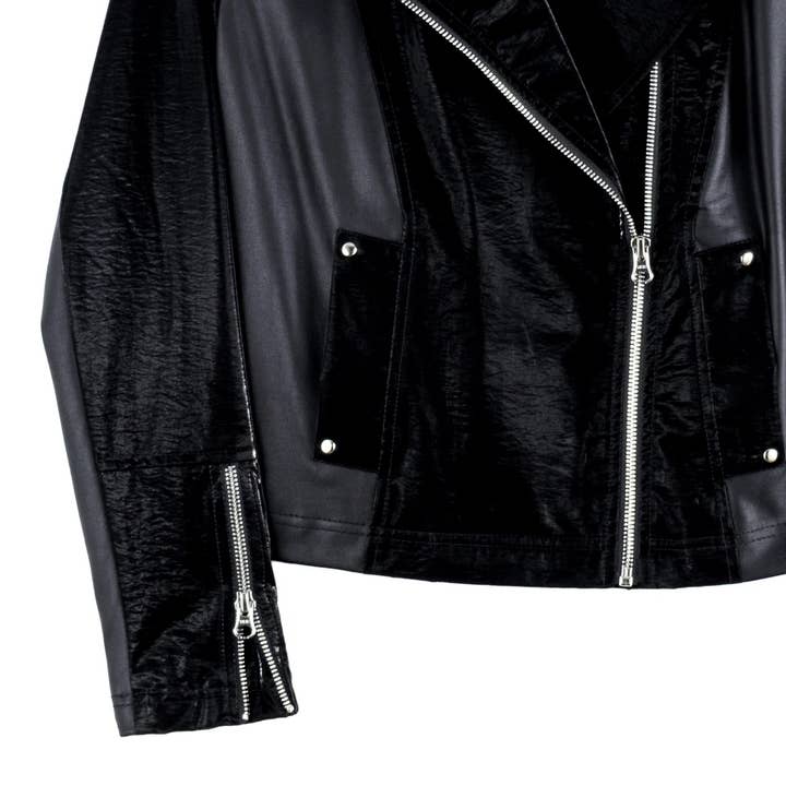 Clara Sunwoo - Wholesale Leather Jacket - Women's - JK225H -Vinyl, Liquid Leather ™ Panel Zip Cuff Pocket Jacket18