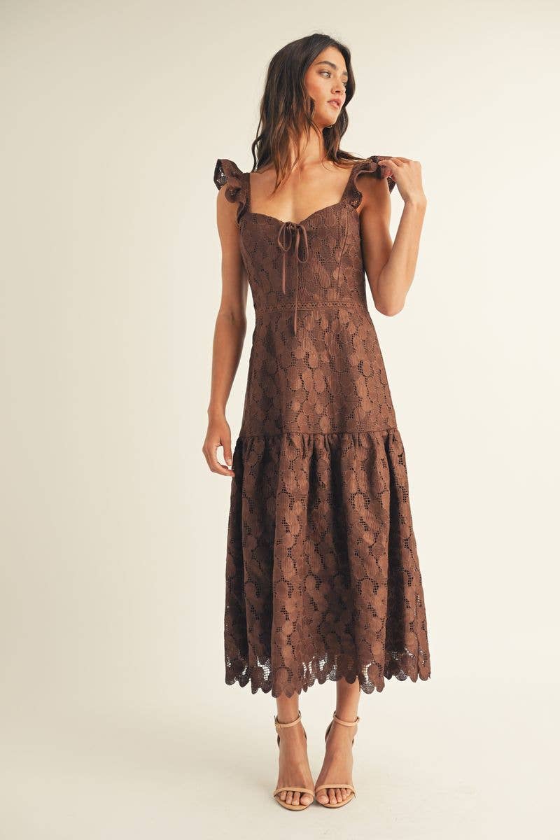 JUST ME - Wholesale Dress - Women's - NOVELTY LACE RUFFLE BOTTOM MIDI DRESS5