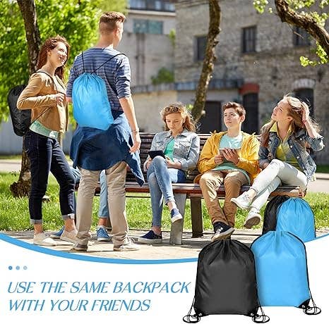 Crover - Wholesale Drawstring Bag - Unisex - Drawstring Backpack Bag (Black & Sky Blue)4