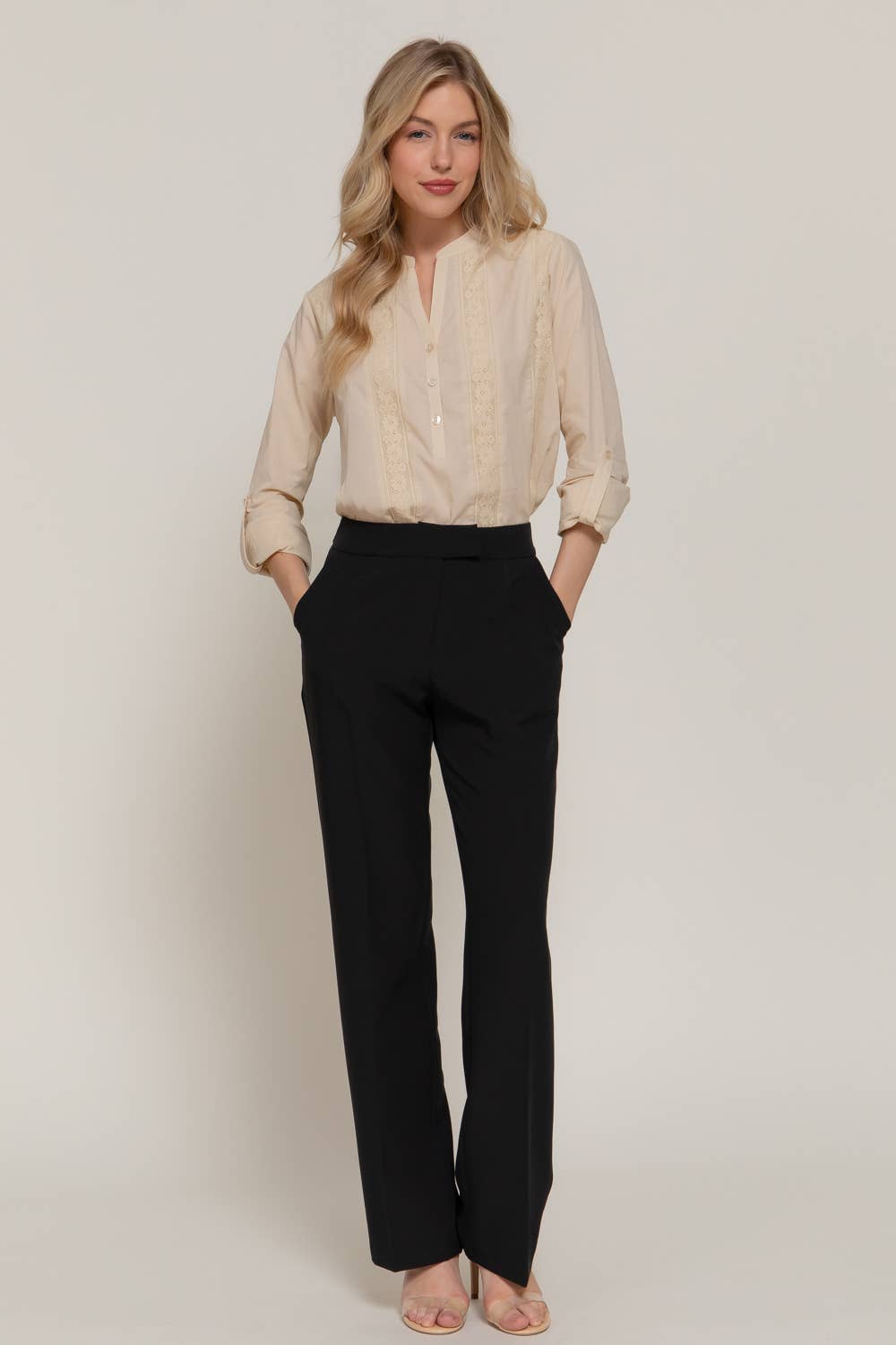 Active Basic | Active USA - Venta al por mayor Blusa - Mujer - Blusa tejida con panel de encaje y manga larga18