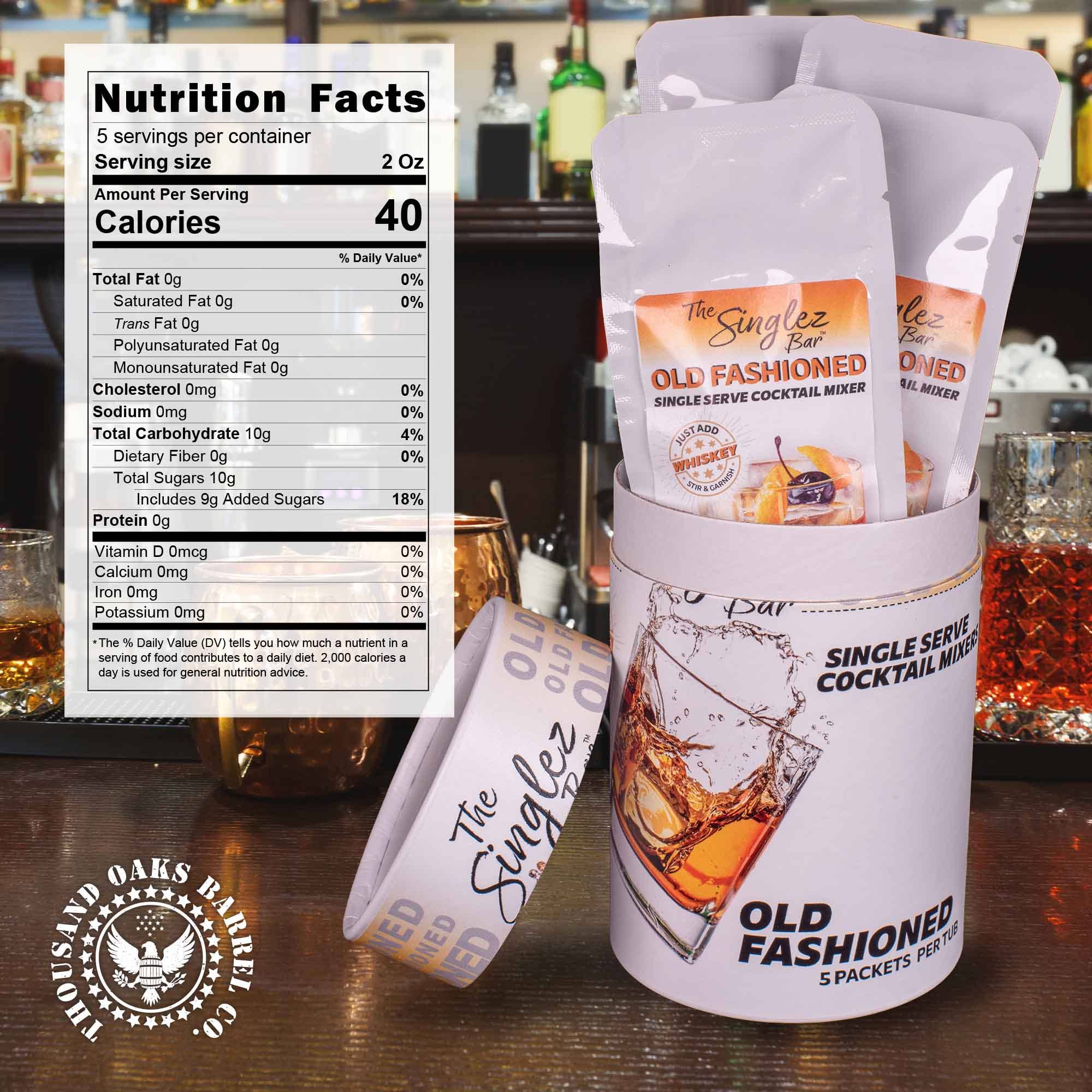 ThousandOaksBarrelCo. - Vente Mélange/sirop pour cocktails - Singlez Bar Old Fashioned - Paquet de 5 mixeurs à portion individuelle7