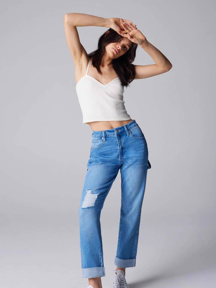 Herfst High Rise Distressed Relax Carpenter spijkerbroek voor dames voor wholesale door Ceros Jeans