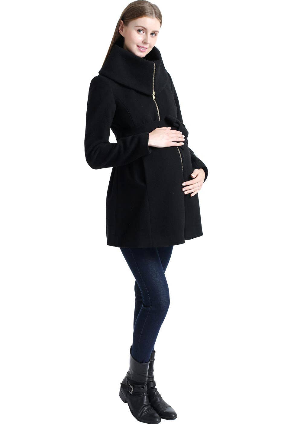 Kimi + Kai Maternity "Mia" Wool Blend Fold Collar Coat Black for wholesale on Faire1
