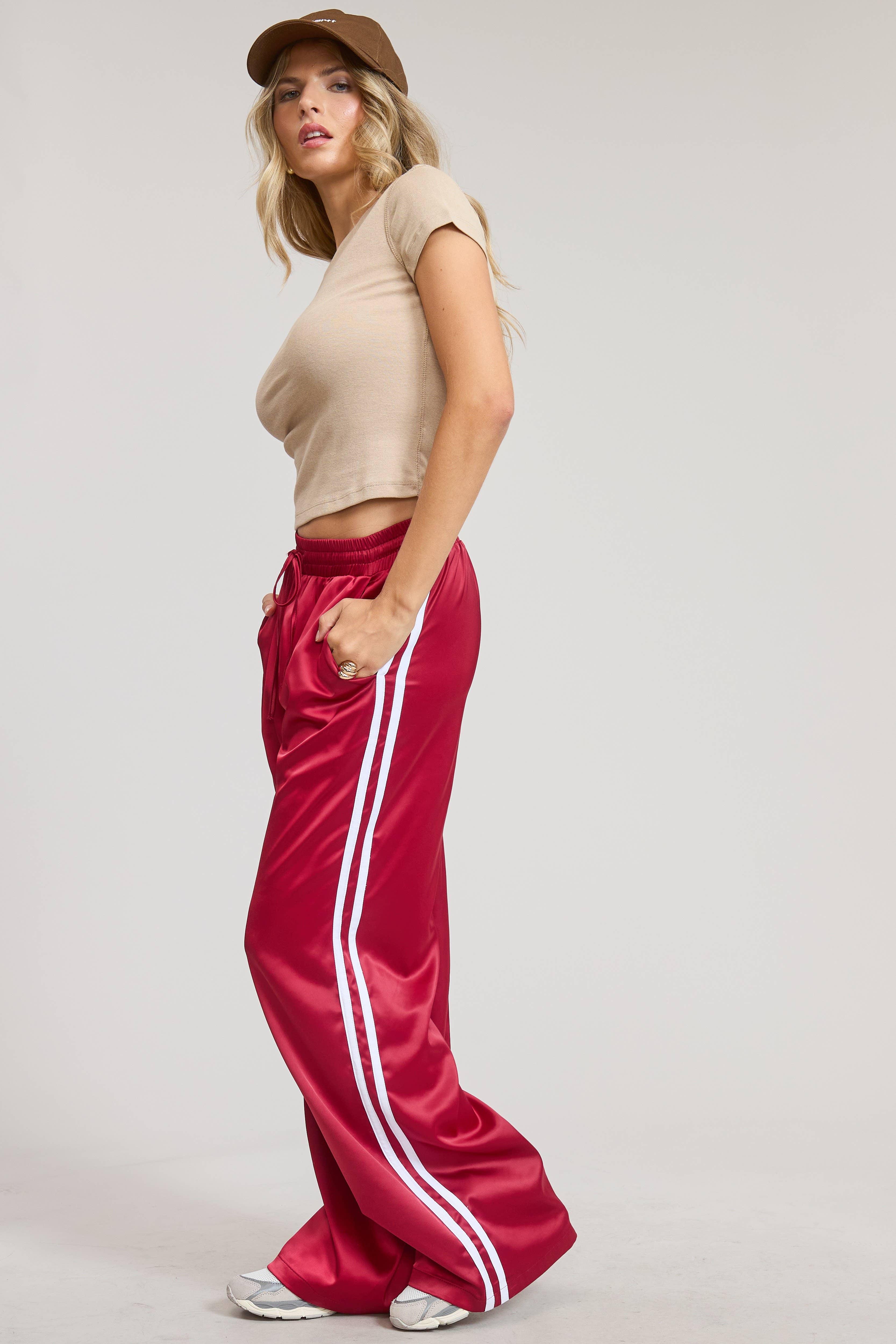 Mimosa - Wholesale Pants - Women's - Open-Pack Satin Track Pants with Side Stripes