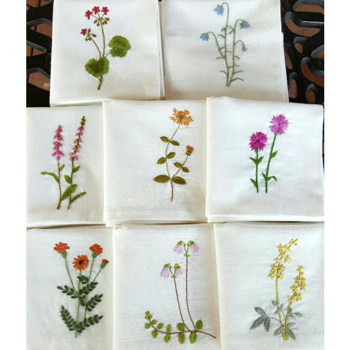 EmbroideryNTA – Engroshandel Lommetørklæde - Dame – Håndbroderi linned lommetørklæder, vilde blomster broderi