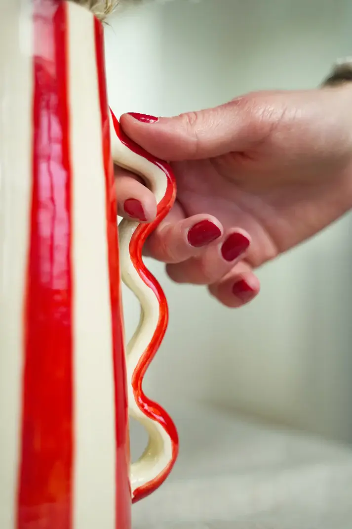 High crafty - Wholesale Vase - Handmade Striped Ceramic Vase with Wavy Handles – 22.5 cm4