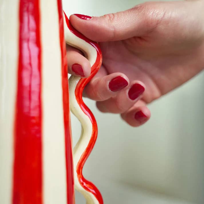 High crafty - Wholesale Vase - Handmade Striped Ceramic Vase with Wavy Handles – 22.5 cm4