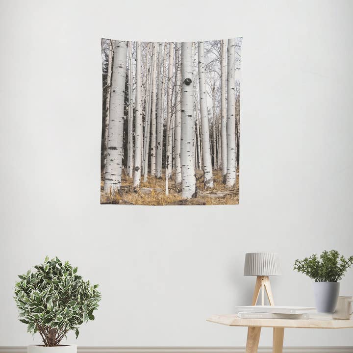 Tall Birch Trees Wall Tapestry, Forest Tapestry for wholesale by lostkatphoto