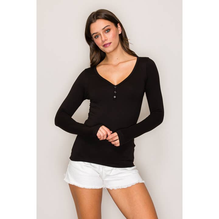 Henley à manches longues et col en V pour la vente par Popular 21