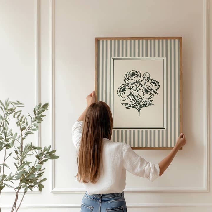 Minimalist Sage Green Peonies Art Print III for wholesale by Paperly Creative Co