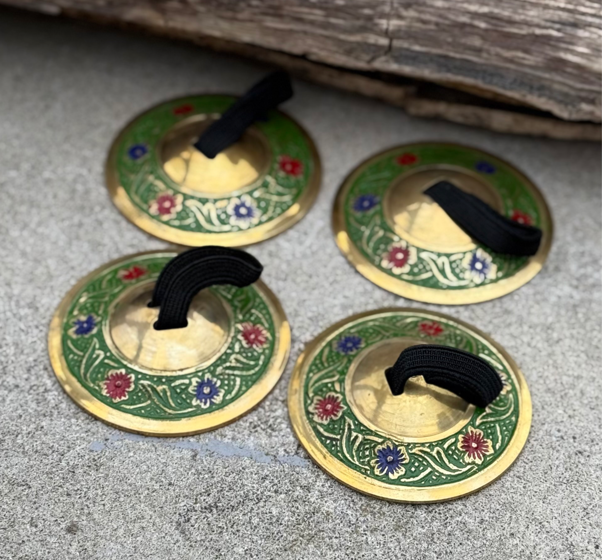 Lungta Imports – wholesale Musical instrument – 2 Pairs Brass Floral Finger Cymbals Zills for Belly Dance9
