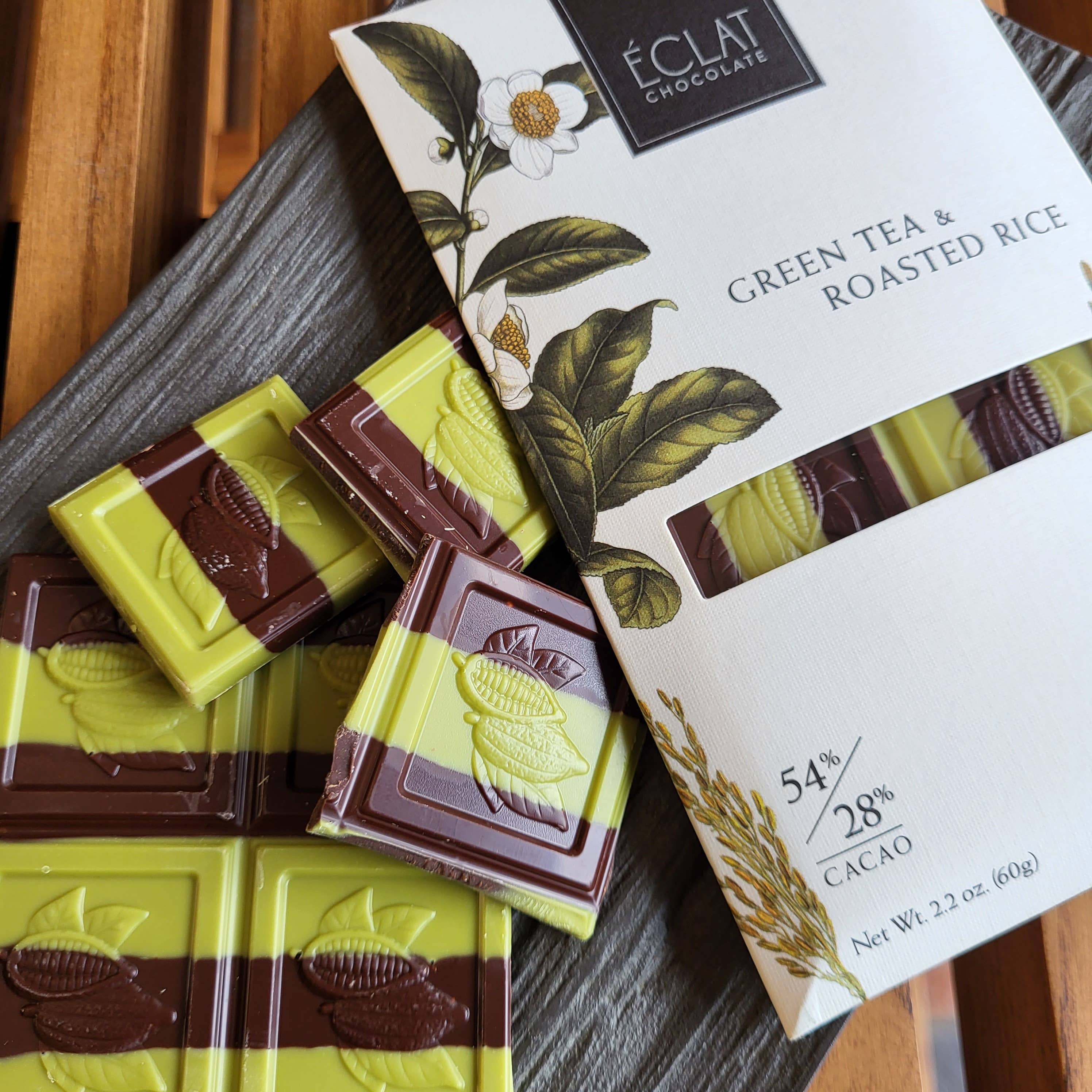 Éclat Chocolate - Wholesale Chocolate Bar - Green Tea & Roasted Rice Parallel Chocolate Bar1