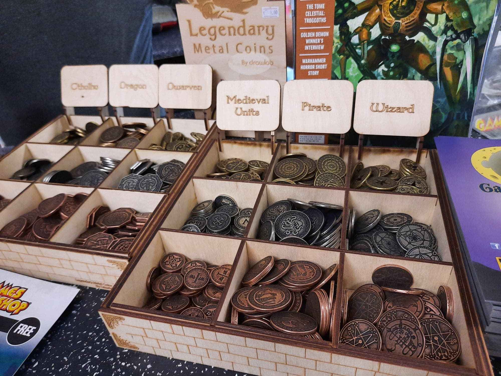 Drawlab Entertainment – wholesale Board game –  Legendary Retailer Stand - Metal coins for gaming1