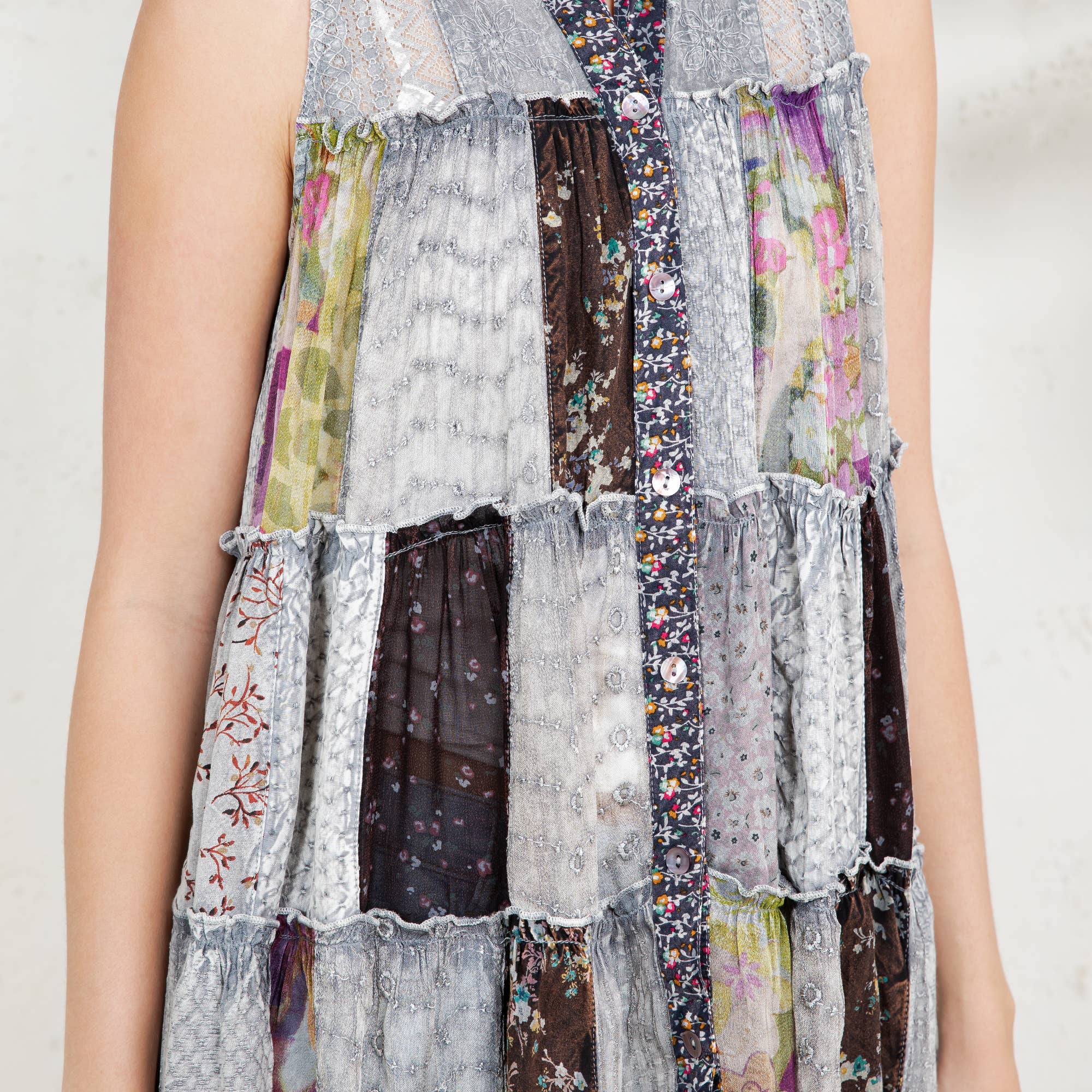 Young Threads - Wholesale Button Down Shirt - Women's - Boho Chic Nomad Patchwork Buttondown Top Sleevel (New Color)17