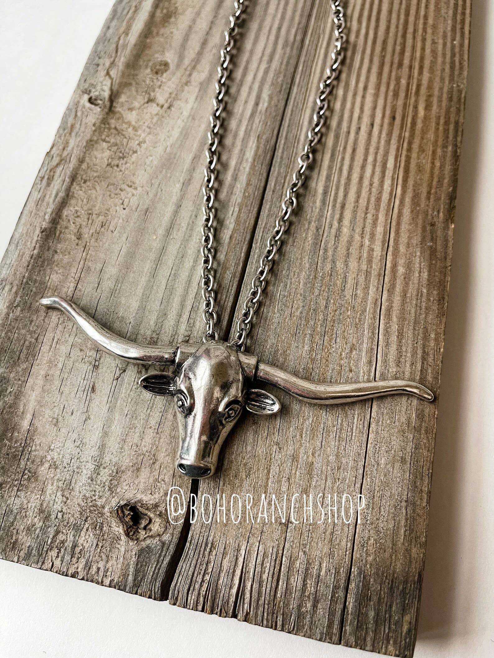Boho Ranch Shop - Wholesale Pendant/Charm Necklace - Large Longhorn Pendant Steer Western Necklace2