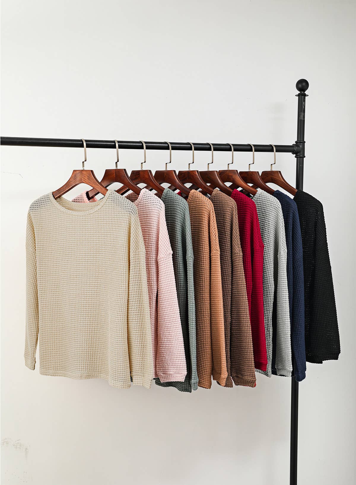 1 the Woman - Wholesale Knit Top - Women's - Waffle Knit Drop Shoulder Long Sleeve Top6