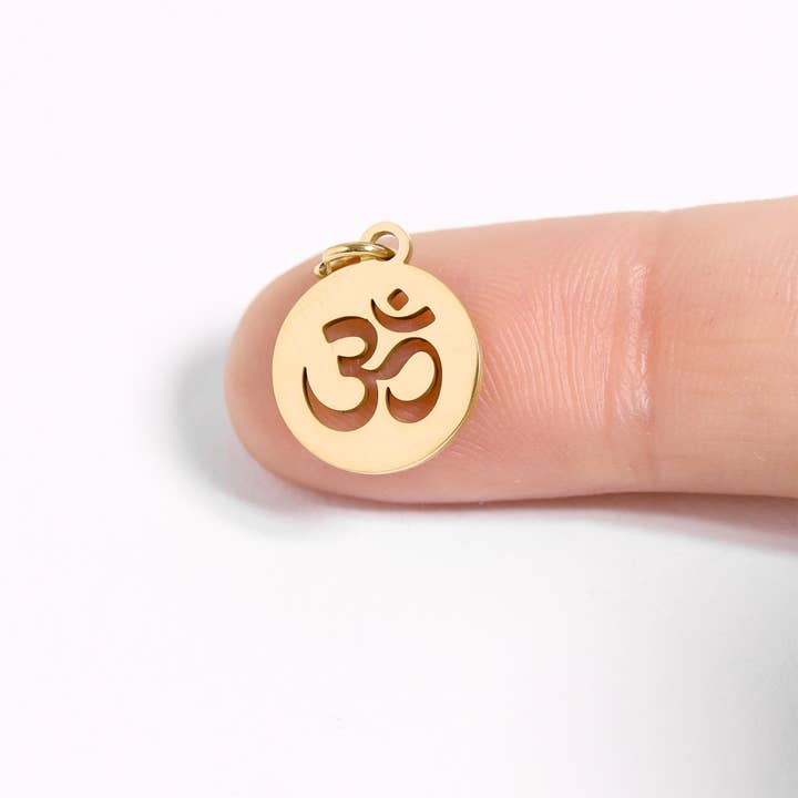 WJW - Wholesale Individual Charm/Pendant - 18K Gold PVD Stainless Steel "Om" Symbol Circle Pendant3