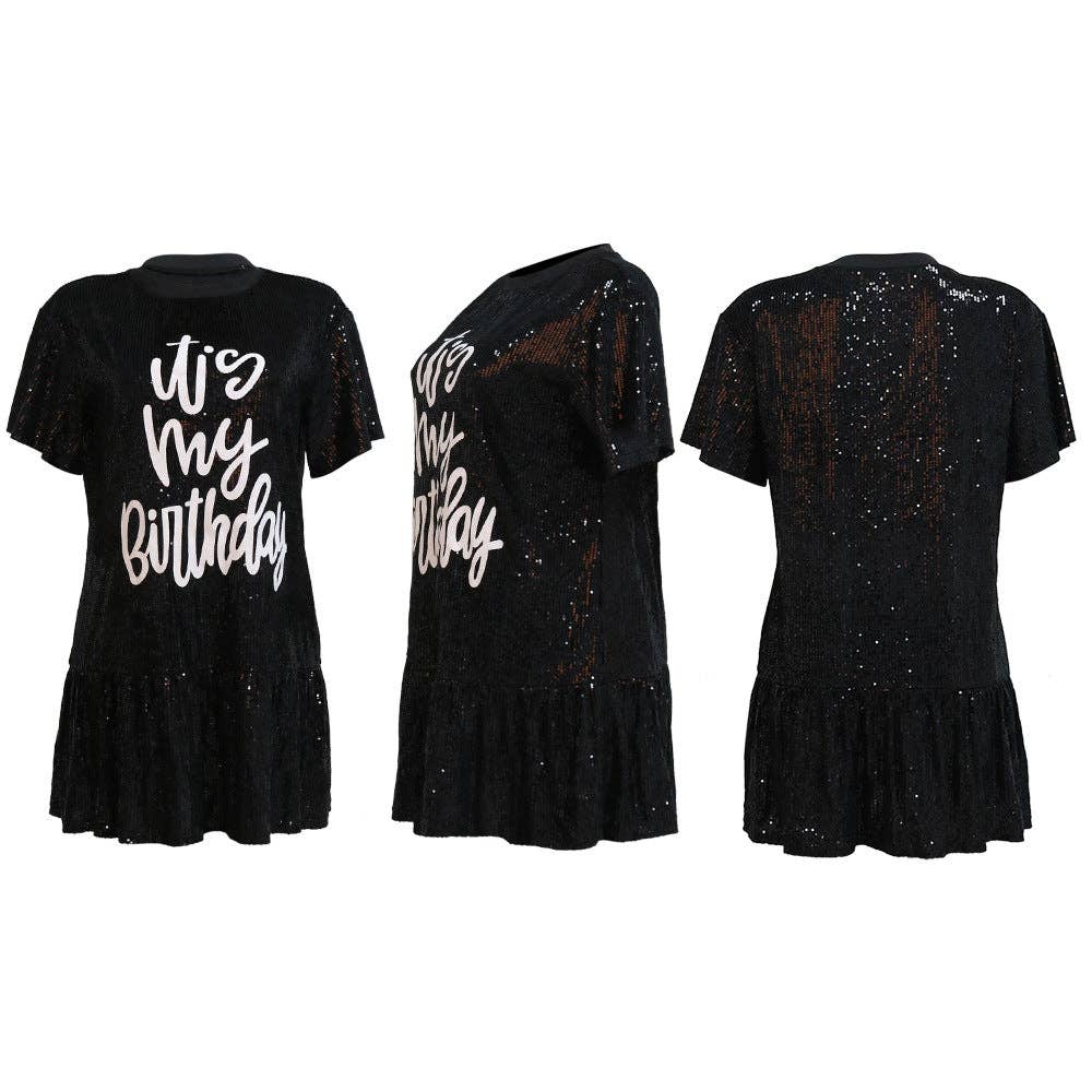 MB Fashion Wholesale - Wholesale Dress - Women's - MB FASHION SEQUIN PRINTED BIRTHDAY MINI DRESS 0541LY20