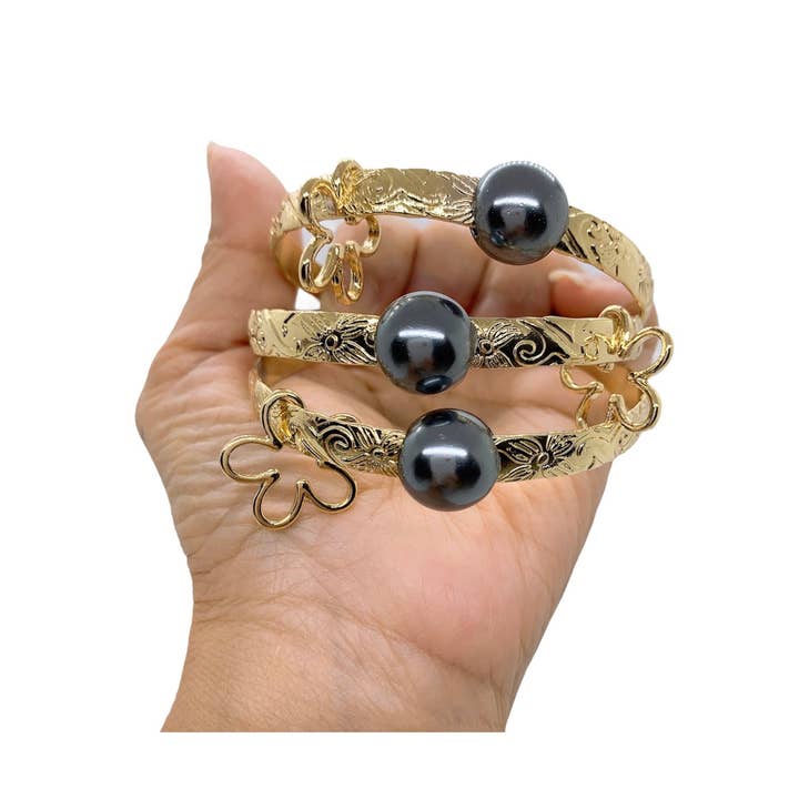 Wholesale 7mm Hawaiian Floating Black Shell Pearl Hamilton Gold