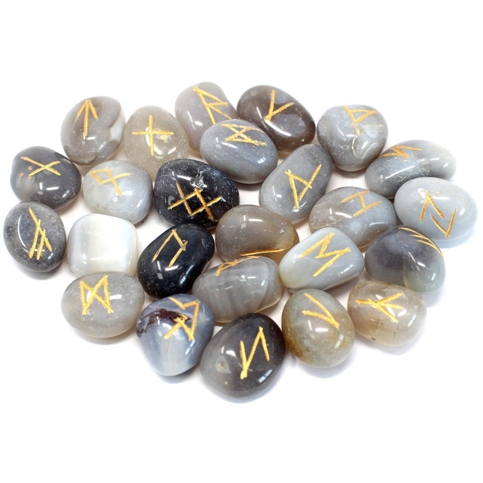 AW Artisan - Wholesale Spiritual Stone/Crystal - Indian Rune set in bags - Gray Agate0