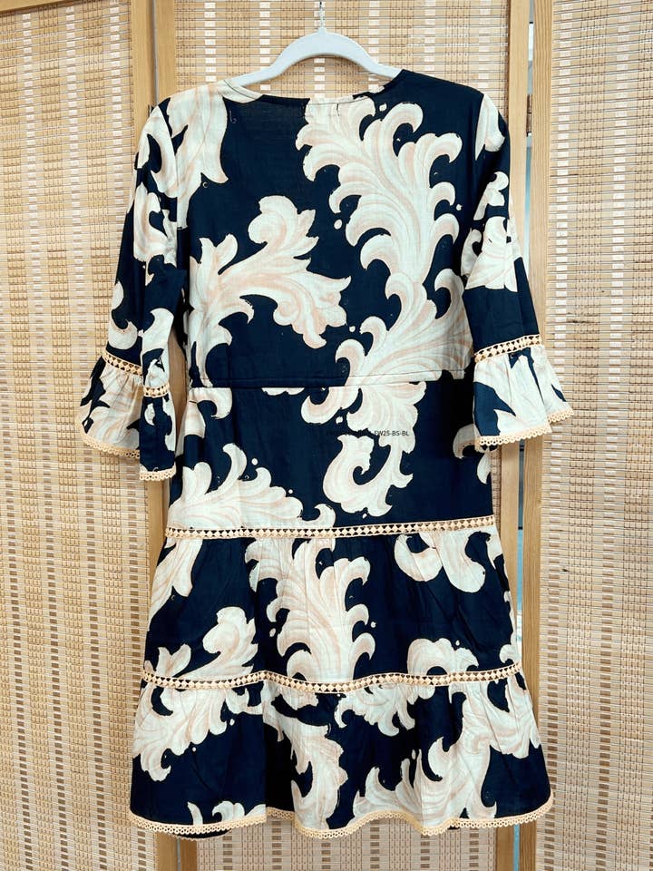ModaPosa - Wholesale Dress - Women's - Desideria Drawstring Dress Black Ivory Resort Fall