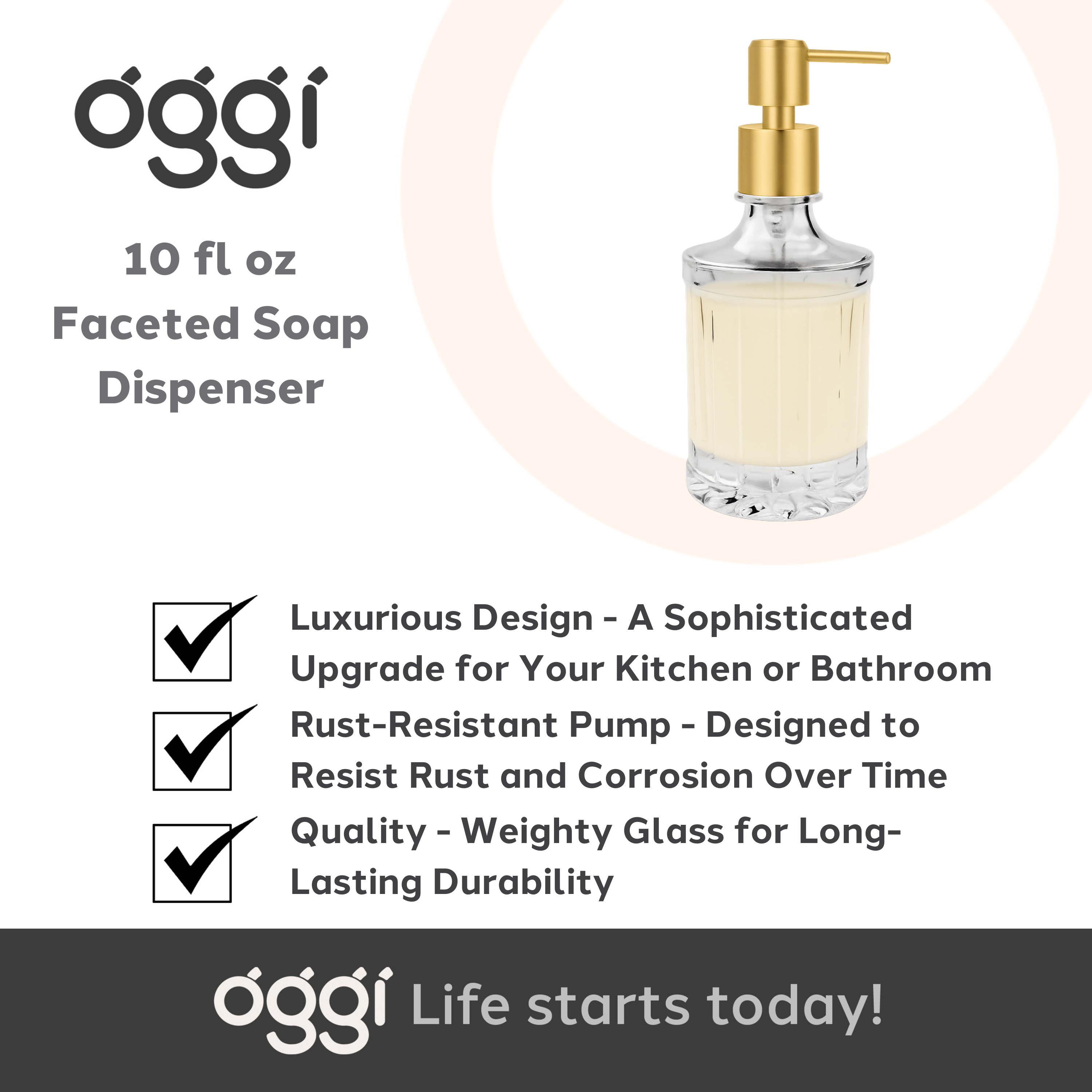 Soap Dispenser, 10 oz Faceted - Matte Gold for wholesale on Faire6