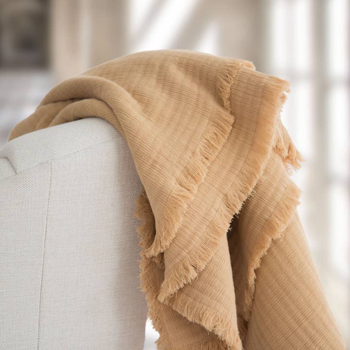 Tajik Home LLC - Wholesale Throw Blanket - Evie Gauze Cotton Throw Blanket – Frayed Edge, Soft, cozy