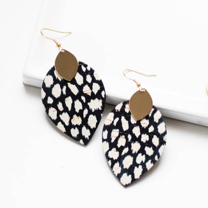 Sela Designs - Wholesale Dangle Earrings - Black Ivory Print Leather Earrings2