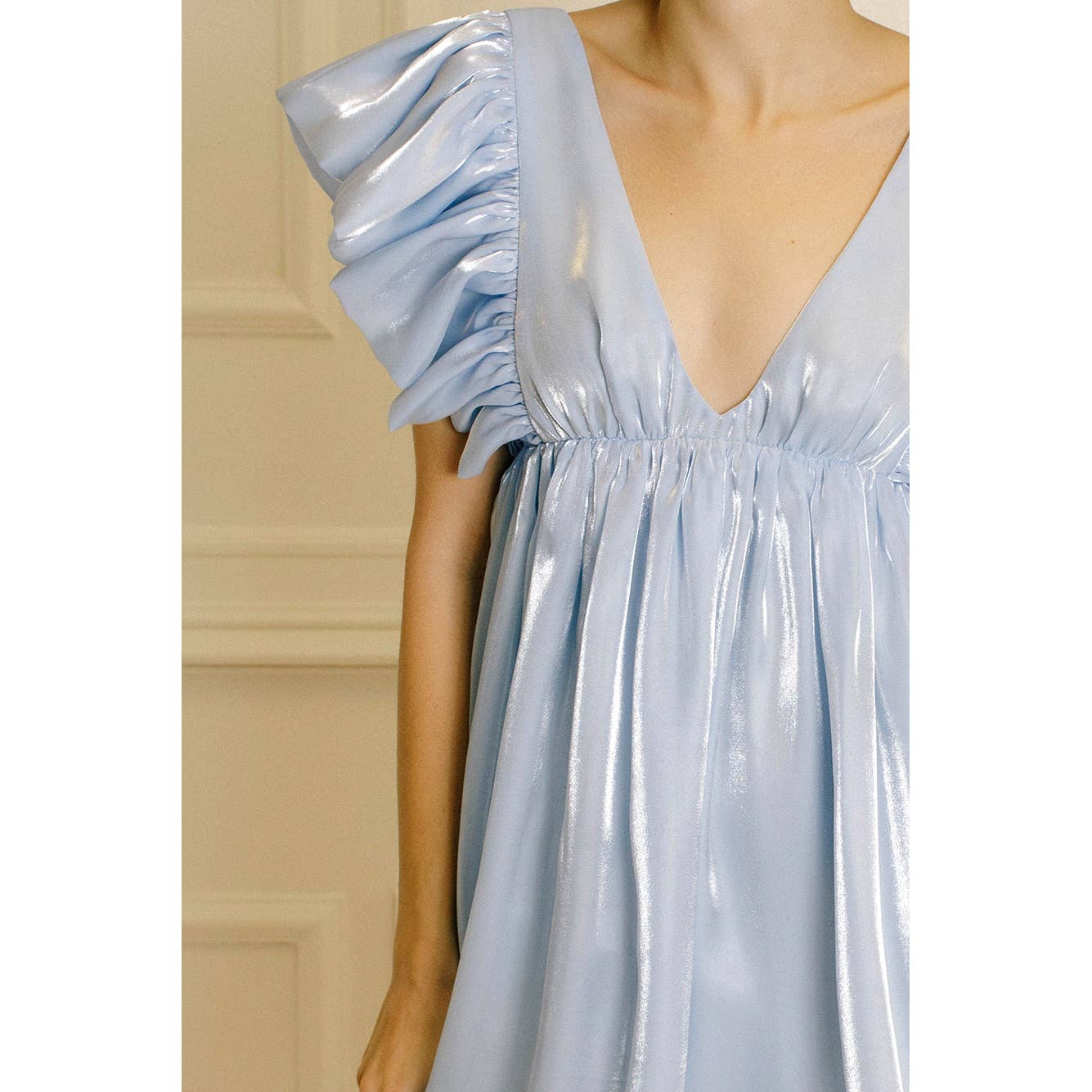 SKY BLUE HD2053BKP- MONOCHROMATIC PASTEL AND SHINY SHEEN MINI DRESS for wholesale on Faire6