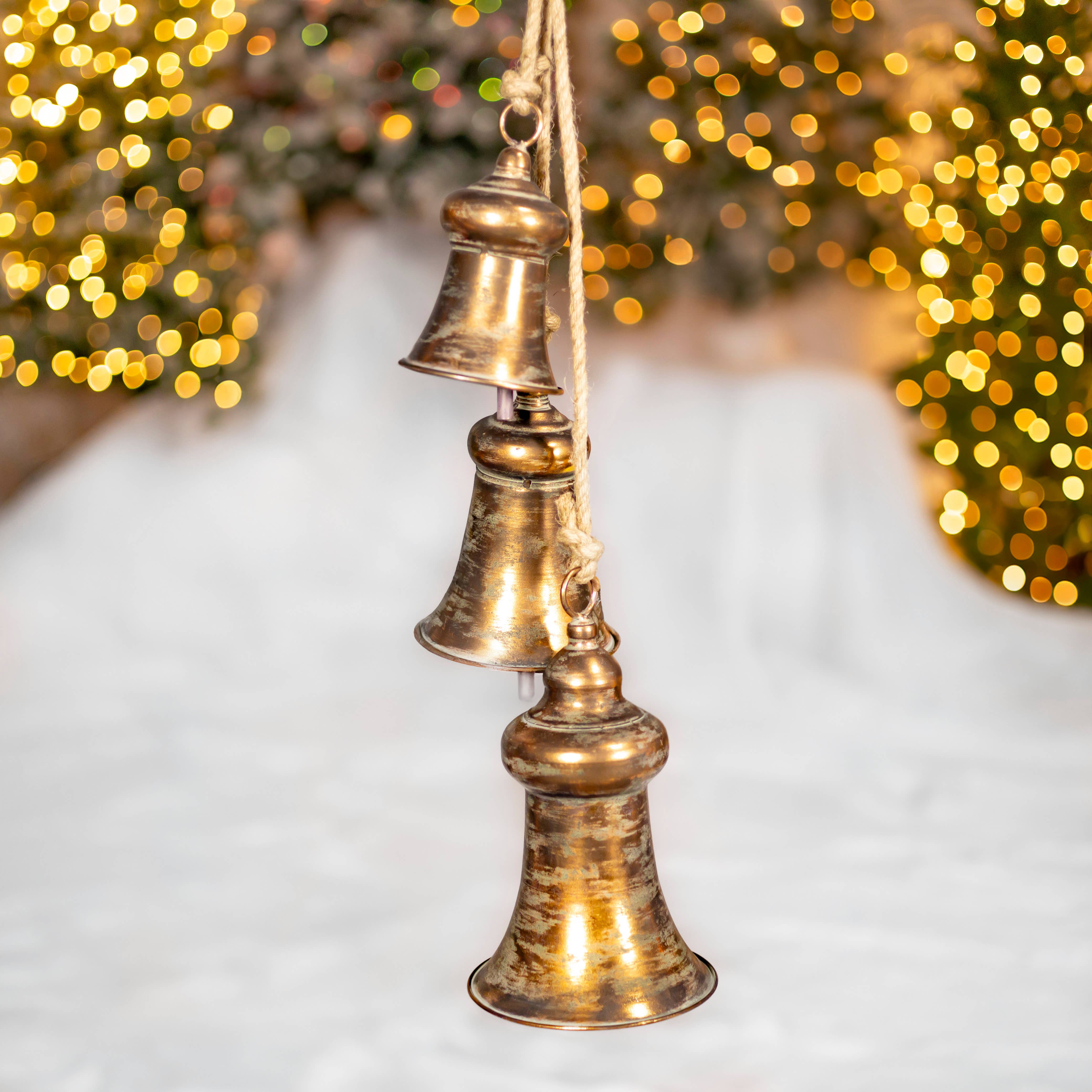 Zaer Ltd. International - Wholesale Christmas Decoration - "Blanfordia" Hanging 3-Piece Iron Bell Cluster - 7 Assorted2