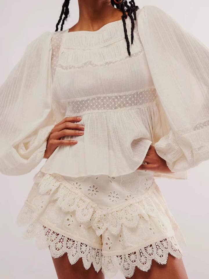 Mccolin - Vente Jupe-short – femme - Jupe-culotte à œillets avec bordure en dentelle1