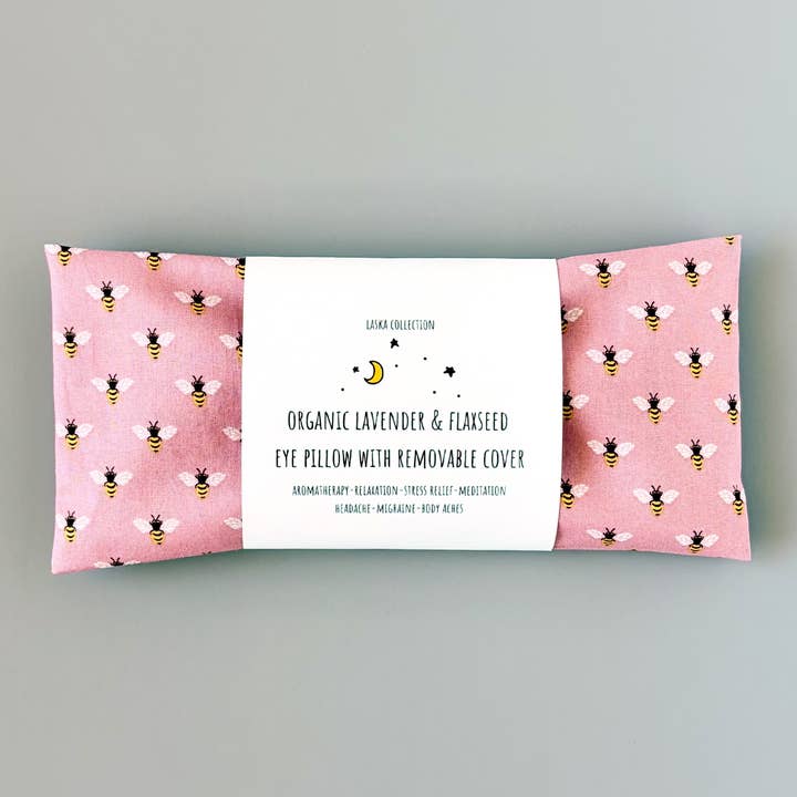 Lavender Eye Pillow w/ Removable Cover - Bees on Pink for wholesale by Laska Collection