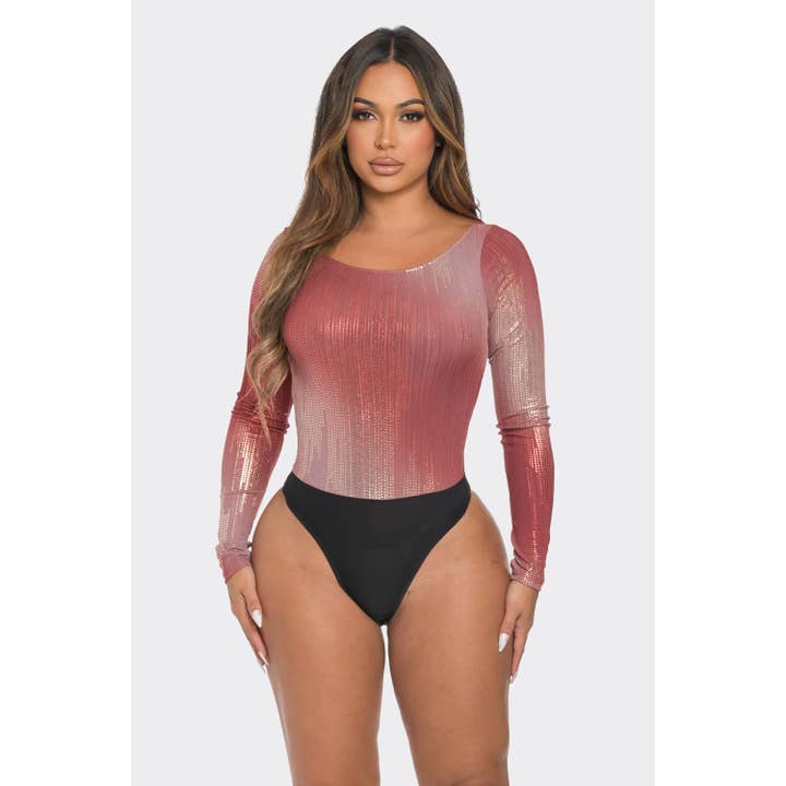 J7464 Metallic Shiny Bodysuit for wholesale by Uptown Apparel