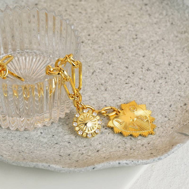 C  Gold Plated Sun Heart Pendant Necklace DP25E792 for wholesale on Faire2