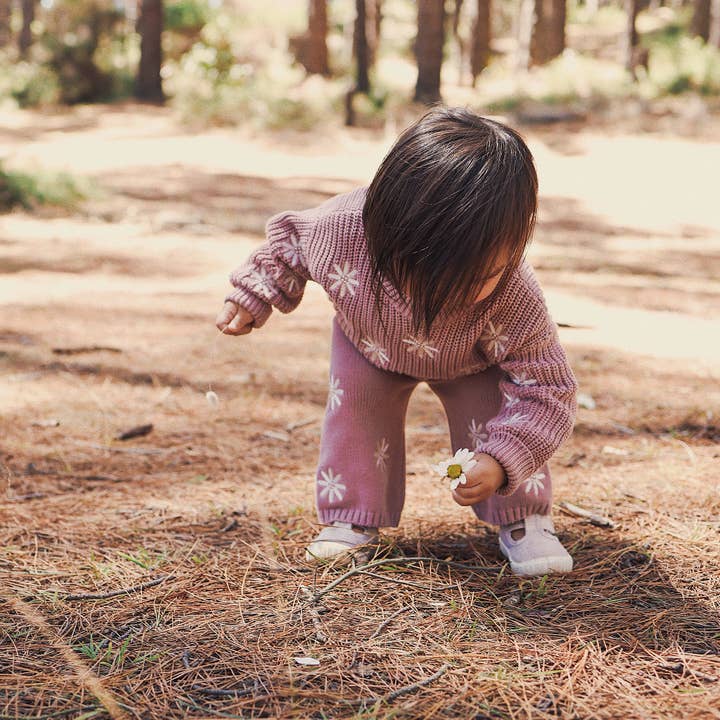 Kynd Baby - Wholesale Trousers – Kids - Embroidered Knit Flare Pant - Wood Rose2