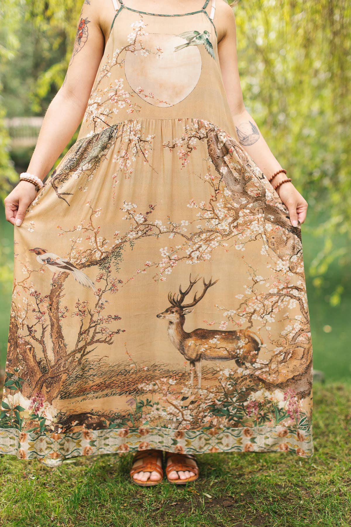 Market of Stars (USA) - Wholesale Dress - Women's - Fable Bohéme Long Maxi Slip Dress w/ Blossoms, Deer & Moon8
