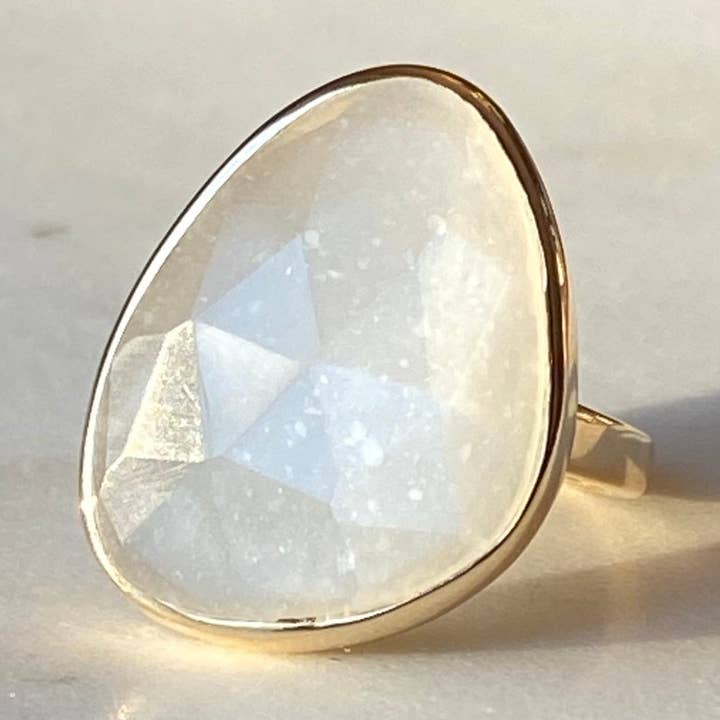 White Moonstone Large Gemstone Ring for wholesale by Kamaria Jewelry