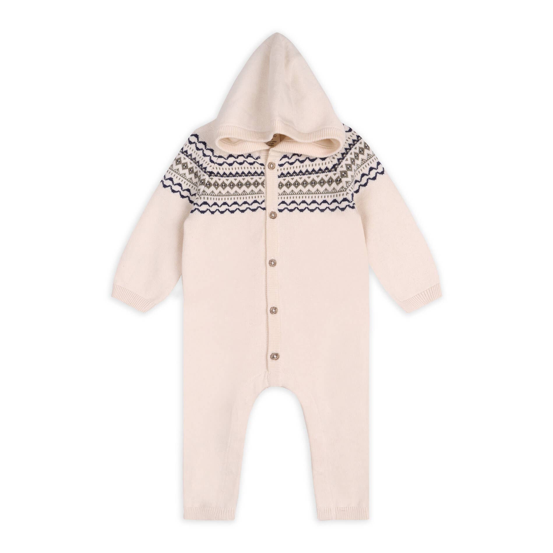 Natural Fair Isle Jacquard Sweater Knit Baby Hooded Jumpsuit for wholesale on Faire3