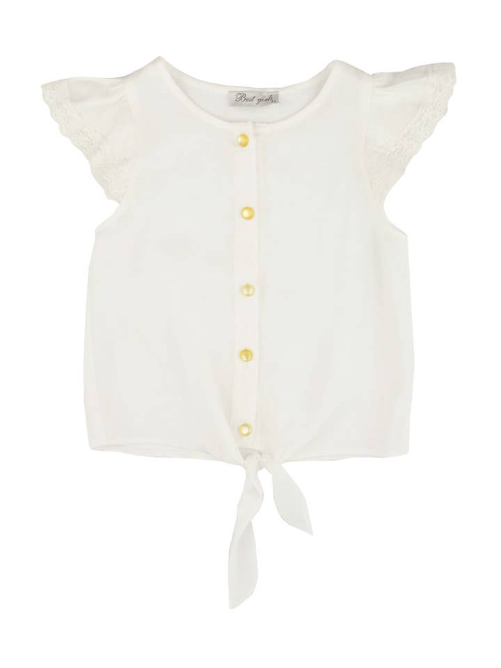 Ecru shirt with yellow buttons 3988 for wholesale by Lara Kids