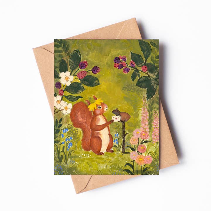 Carte de vœux simple vierge "Courrier Escargot de la Forêt" pour la vente par Randi Lynn Reed Illustration